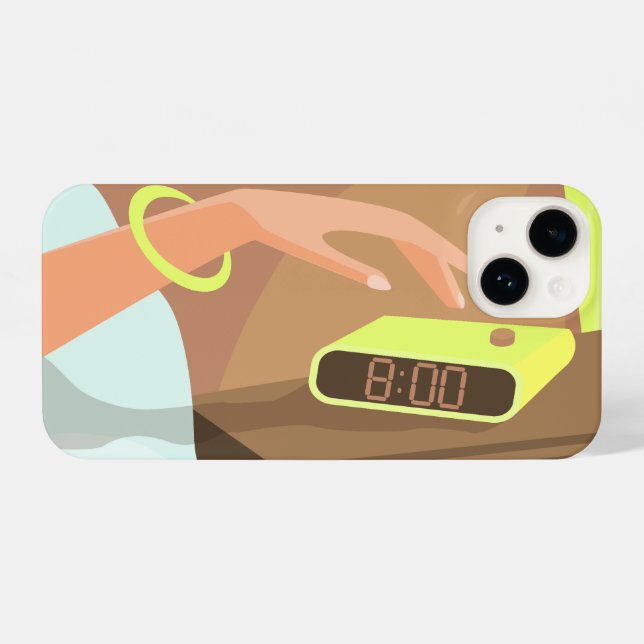 Coque iPhone Filles main poussant sur le bouton snooze du révei (Verso Horizontal)