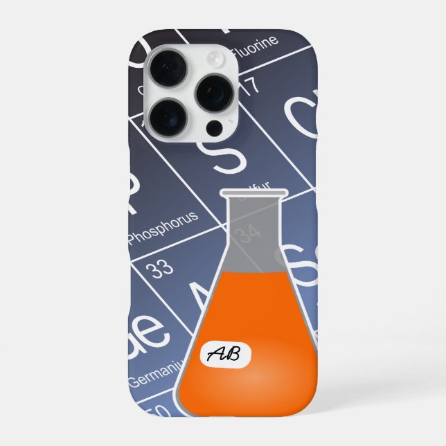 Coque iPhone Fiole d'Erlenmeyer orange (avec initiales) Chimie (Verso)