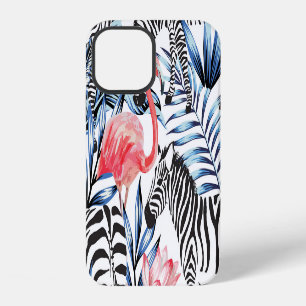 Coque iPhone 12 Flair tropical : Flamant rose Zebra Paradise