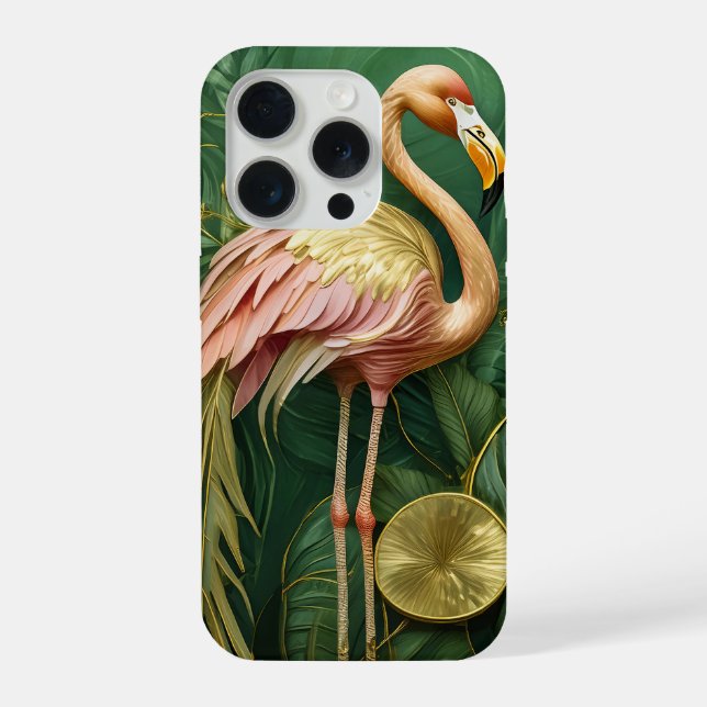 Coque iPhone Flamant Rose Brillant Or, Élégant (Verso)