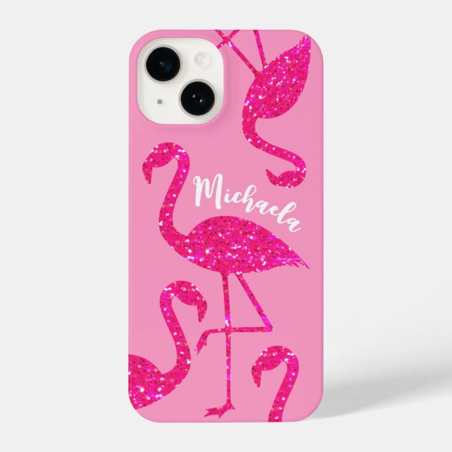 Coque iPhone Flamant rose étincelles rose néon Personnalisez vo (Verso)