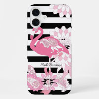 Flamant Rose Fantaisiste Rayé Noir et Blanc