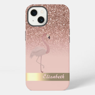 Etui iPhone 13 Flamant Rose Moderne Paillettes Sequins