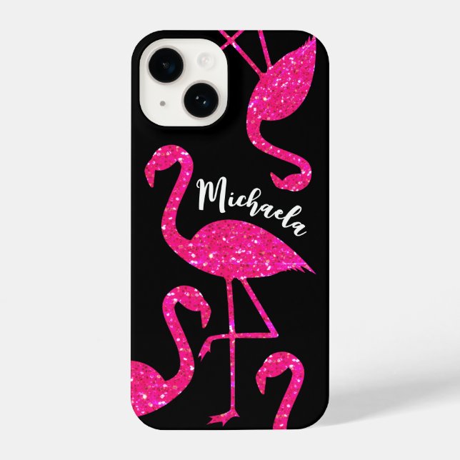 Coque iPhone Flamant rose parties scintillant rose néon scintil (Verso)