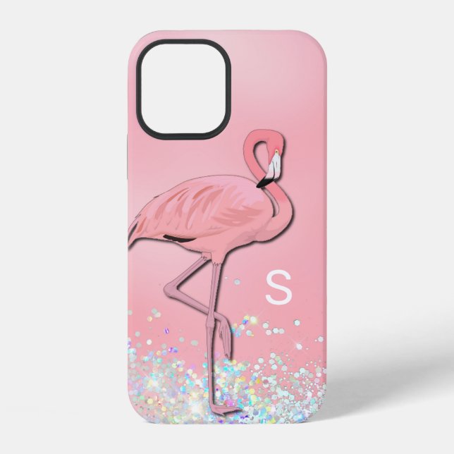 Coque iPhone Flamant rose rose monogramme (Verso)