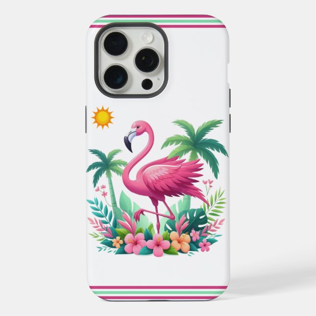 Coque iPhone Flamant rose tropical/Floride (Verso)
