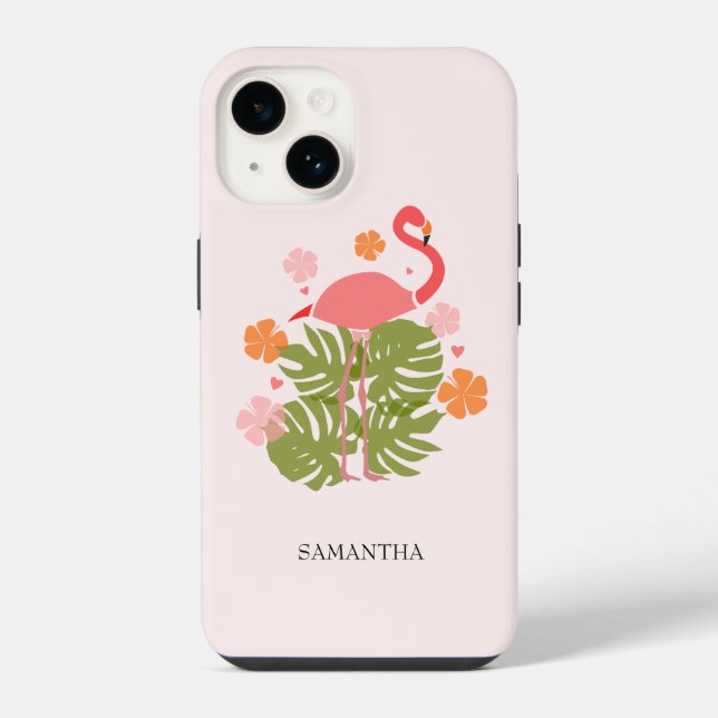 Coque iPhone Flamant Rose Tropical Moderne (Verso)