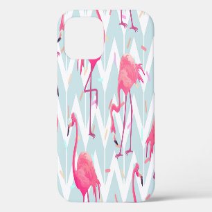 Coque iPhone 12 Flamants rose gris clair : Tropical vintage.