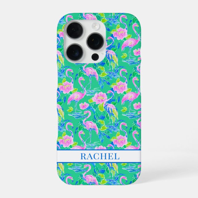 Coque iPhone Flamants Roses Monogrammés (Verso)