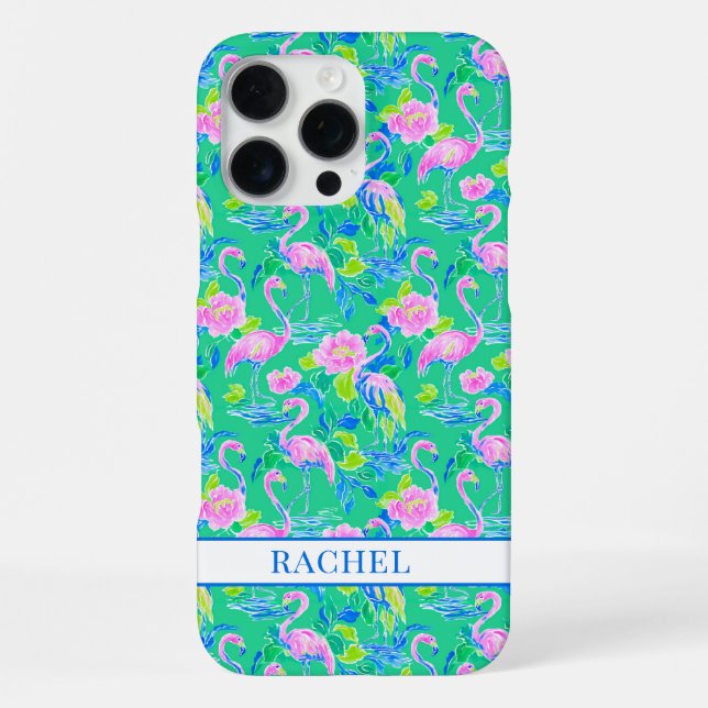 Coque iPhone Flamants Roses Monogrammés (Verso)
