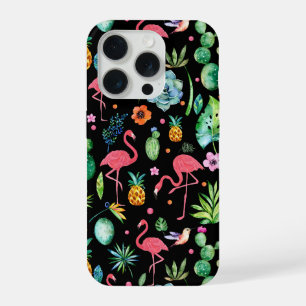 Coque iPhone 15 Pro Flamants roses roses, Fleurs tropicales, Succulent