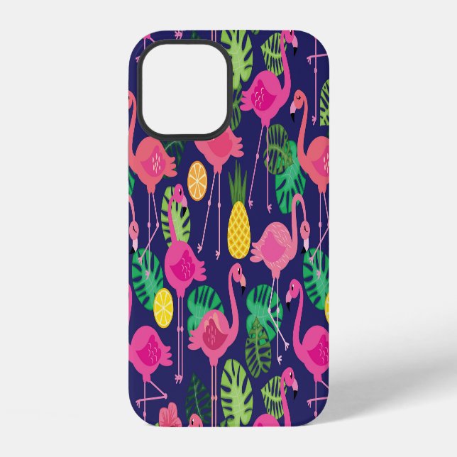 Coque iPhone Flamants vintage, motif d'éléments d'été (Verso)