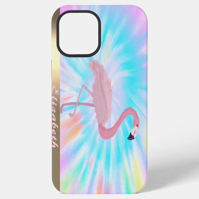 Coque iPhone Flamingo Rose Moderne Tie Dye (Verso)