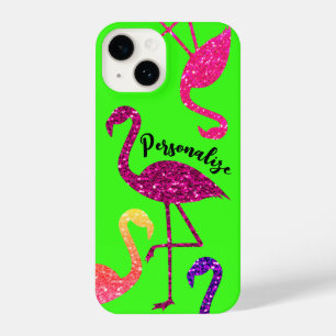 Coque Pour iPhone 14 Flamingo rose scintillations Personnaliser néon ve