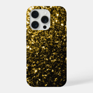 Coque iPhone 15 Pro Flamme de parties scintillant en or foncé