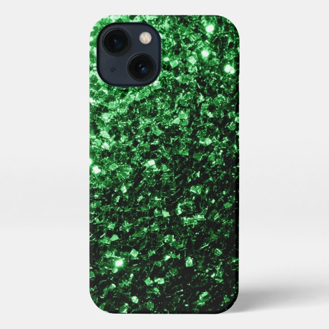 Coque iPhone Flamme de parties scintillant vert foncé (Verso)