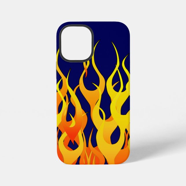 Coque iPhone Flammes de course classique sur fond bleu marine (Verso)