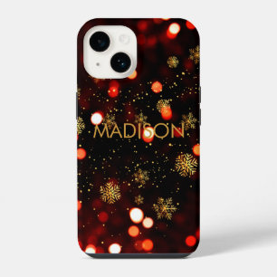 Coque Pour iPhone 14 Flammes de neige de Noël étincelantes Bokeh