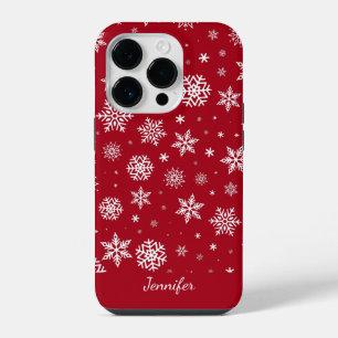 Coque Pour iPhone 14 Plus Flammes de neige d'hiver sur Monogramme rouge