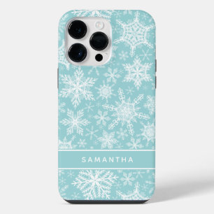 Coque Pour Pour iPhone 14 Pro Max Flammes de neige Turquoises et blanches de Noël Mo