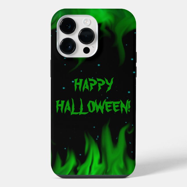 Coque iPhone Flammes Vertes dans le Ciel Étoilé (Verso)