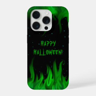 Coque iPhone 15 Pro Flammes vertes dans le ciel étoilé