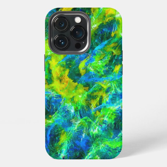 Coque iPhone Flammes Vertes et Bleues Abstraites (Dos)