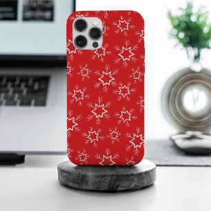 Coque iPhone 15 Pro Max Flèches de neige, Flakes rouges et blancs, Neige