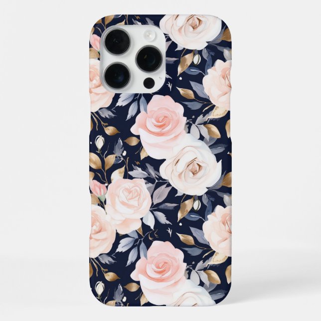 Coque iPhone Fleur abstrait bleu rose chic (Verso)