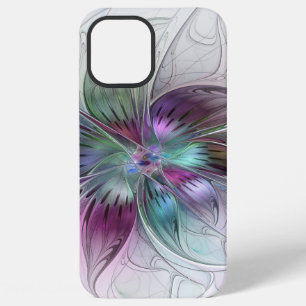 Coque iPhone 12 Pro Max Fleur Abstraite Colorée Art Fractal Floral Moderne