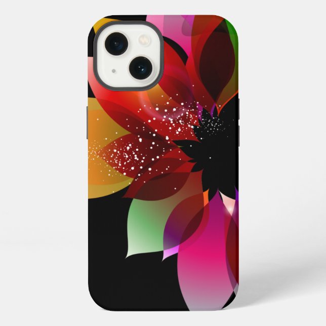Coque iPhone Fleur abstraite sur fond noir (Verso)