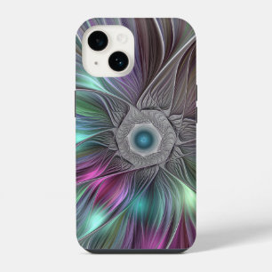 Coque Pour iPhone 14 Fleur abstraite tripante fractale colorée grande A