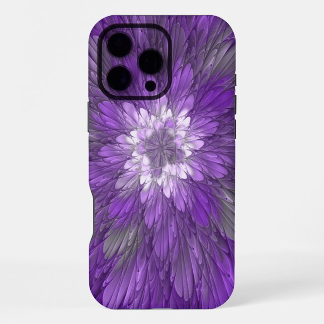 Coque iPhone Fleur abstraite violette psychédélique Art fractal (Verso)