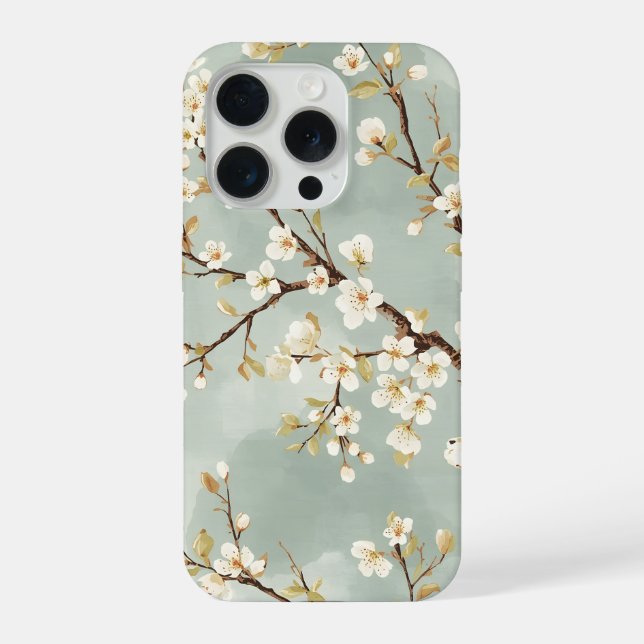 Coque iPhone Fleur Blanche Délicate sur une Branche Botanique (Verso)