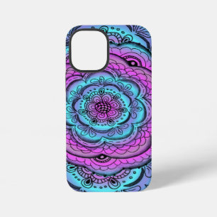 Coque iPhone 12 Mini Fleur Bleue Et Violette Doodle