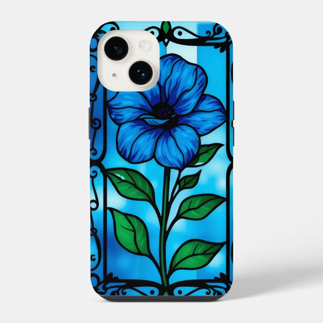 Coque iPhone Fleur bleue vibrante (Verso)