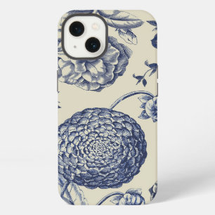 Etui iPhone 13 Fleur botanique imprimée de toile bleue antique fl