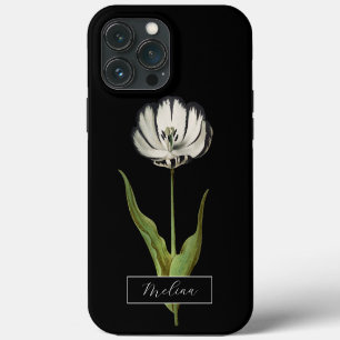 Etui iPhone 13 Pro Max Fleur Botanique Vintage Noir et Blanc