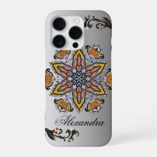 Coque iPhone 16 Pro Fleur céleste – Mandala noir et blanc