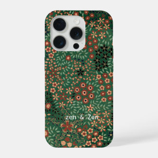 Coque iPhone 15 Pro Fleur Colorée I Art Japonais I Vert et Rouge