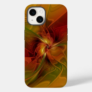 Coque Pour iPhone 14 Fleur d'art fractal abstraite rouge orange marron