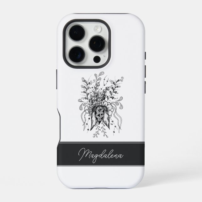 Coque iPhone Fleur d'art Zen Doodle, dessinée à la main -  (Verso)
