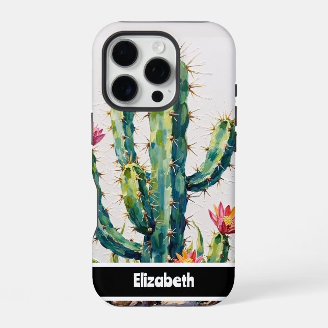 Coque iPhone Fleur de cactus en impasto texturé pour smartphone (Verso)