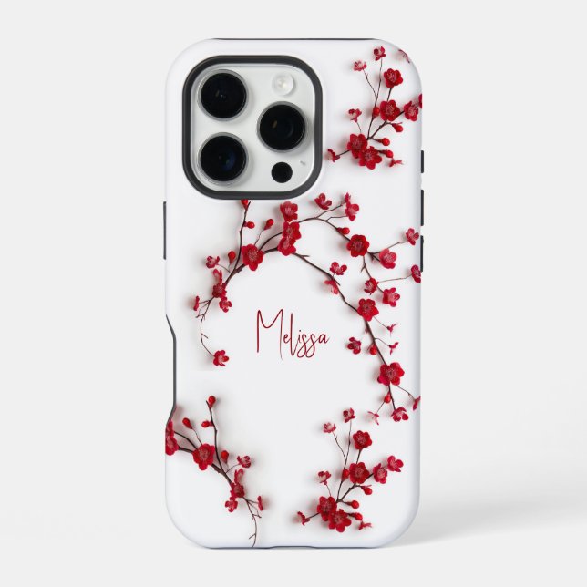 Coque iPhone Fleur de cerisier 3D rouge (Verso)