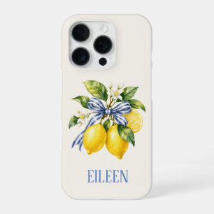 Coque iPhone 16 Pro Fleur de citron au nœud bleu méditerranéen