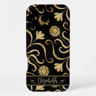 Coque iPhone 16 Pro Max Fleur de damas dorée Tournesol Classeux Art popula