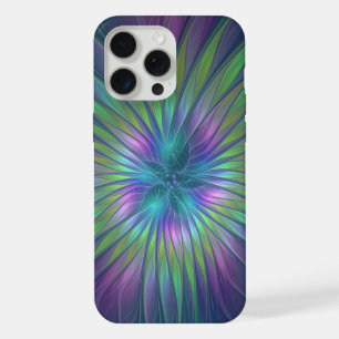 Coque iPhone 15 Pro Max Fleur de fantaisie abstraite fractale colorée et b