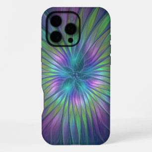 Coque iPhone 16 Pro Max Fleur de fantaisie abstraite fractale colorée et b