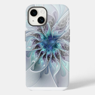 Coque Pour iPhone 14 Fleur de fractale moderne abstraite avec du bleu