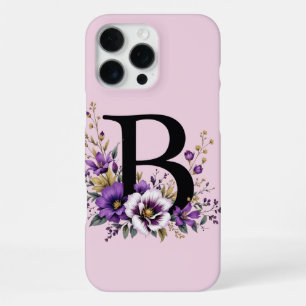 Coque iPhone 16 Pro Max Fleur de lavande : Monogramme Initial 'B'